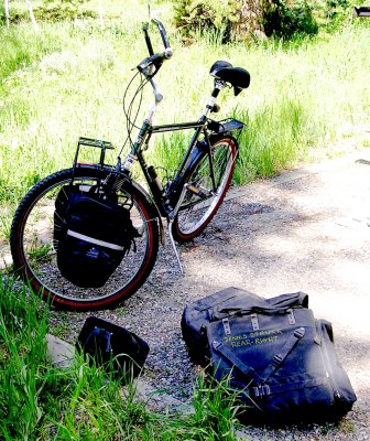 Back to base camp, unpacking the bikes.